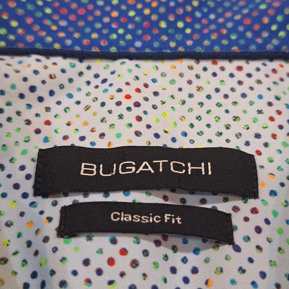 Bugatchi Colorful Flip Cuff Button Down Shirt XXL Dots Blue Classic Fit Stretch - Picture 2 of 8